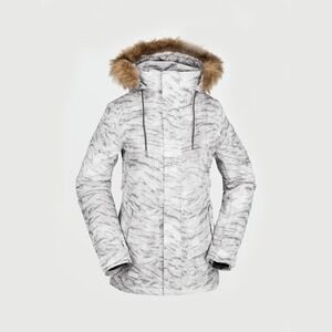 NWT Volcom Women Fawn Insulated Snowboard Jacket Grey Tiger Stripe XS Waterproof
